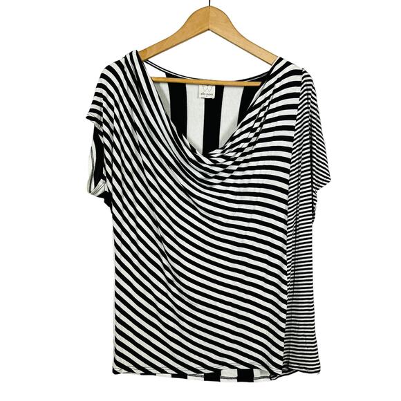Ella Moss Scoop Neck Draped Tunic Top Jersey Stripe Black White - M - Picture 1 of 4